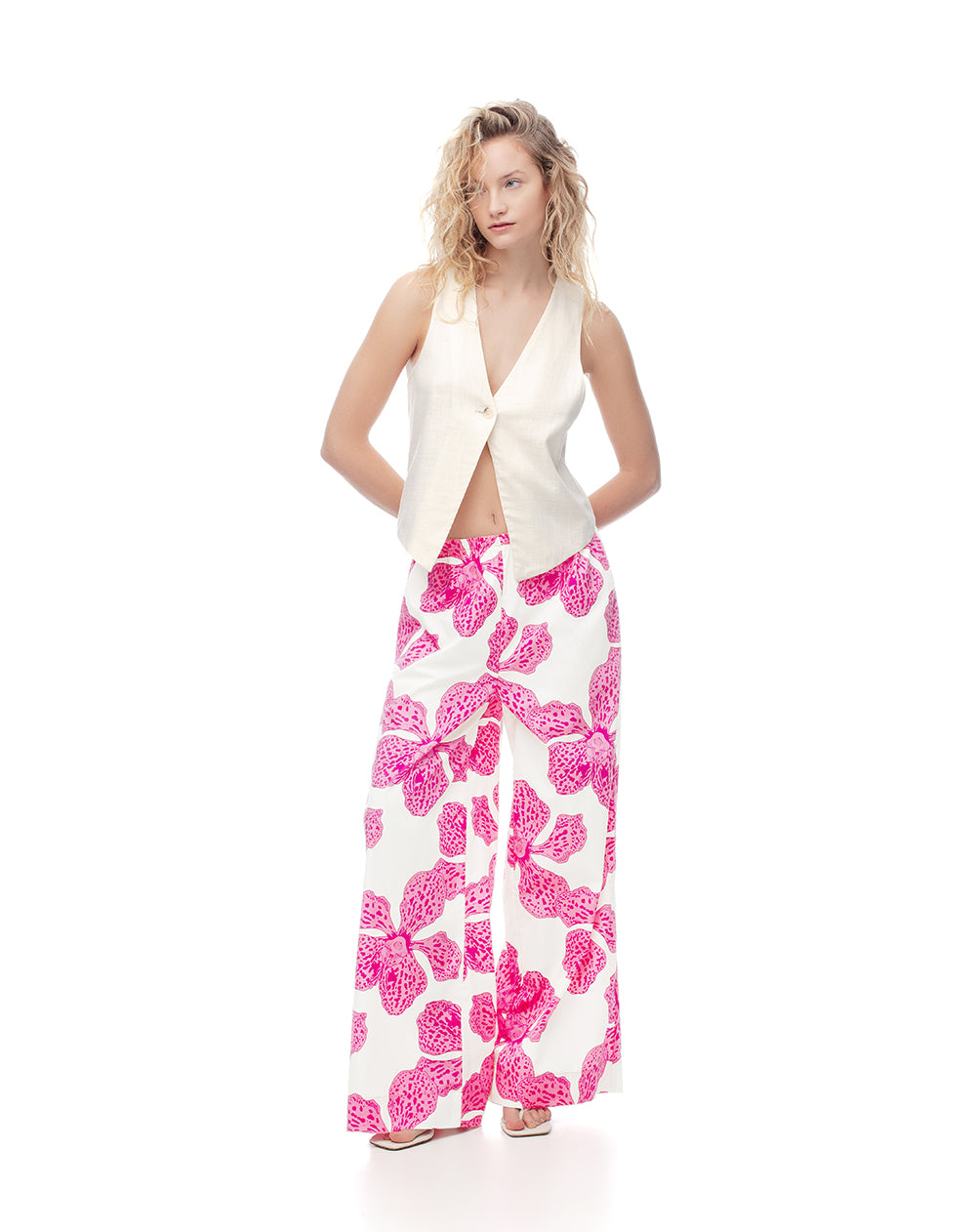 Pantalón palazzo tiro alto algodón estampado mujer