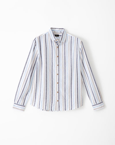Camisa regular fit manga larga blanca con rayas
