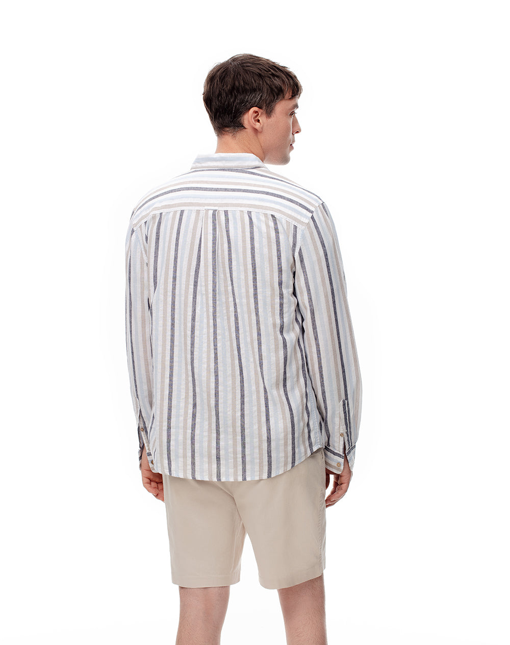Camisa regular fit manga larga blanca con rayas