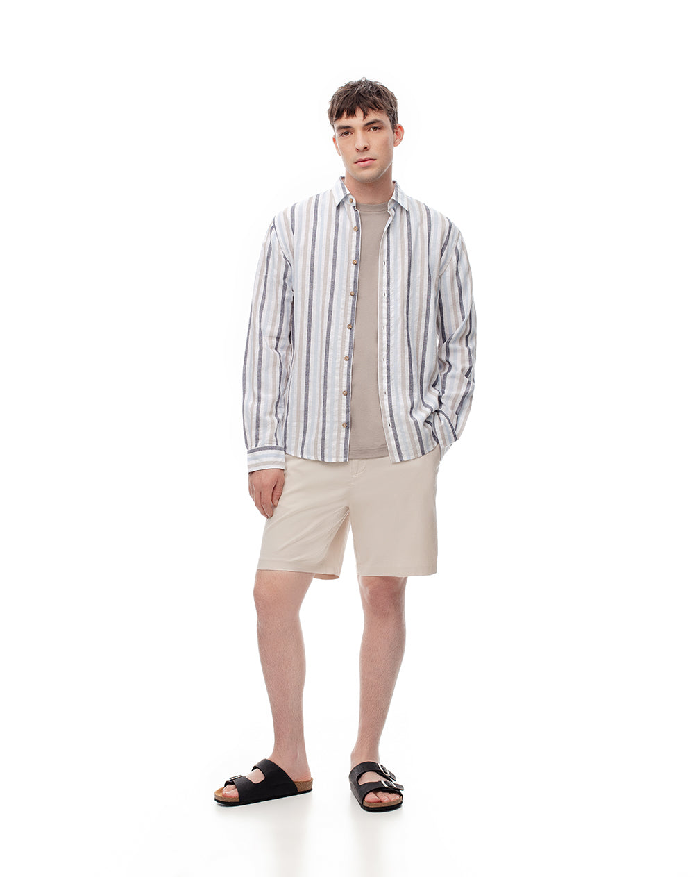 Camisa regular fit manga larga blanca con rayas