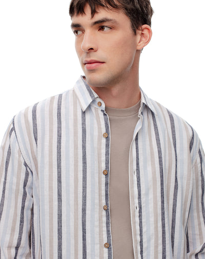 Camisa manga larga regular lino rayas hombre