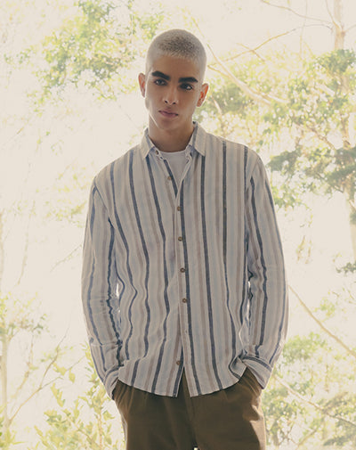 Camisa manga larga regular lino rayas hombre
