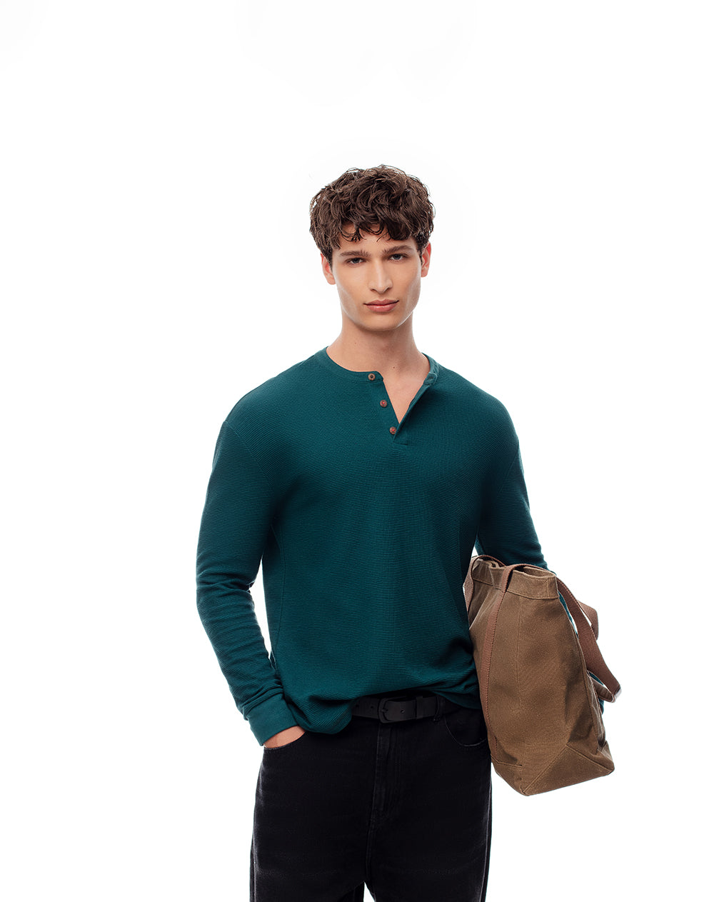 Camiseta slim fit manga larga verde
