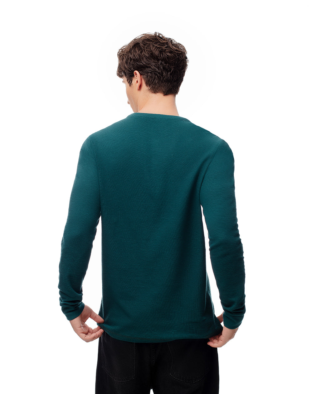 Camiseta slim fit manga larga verde