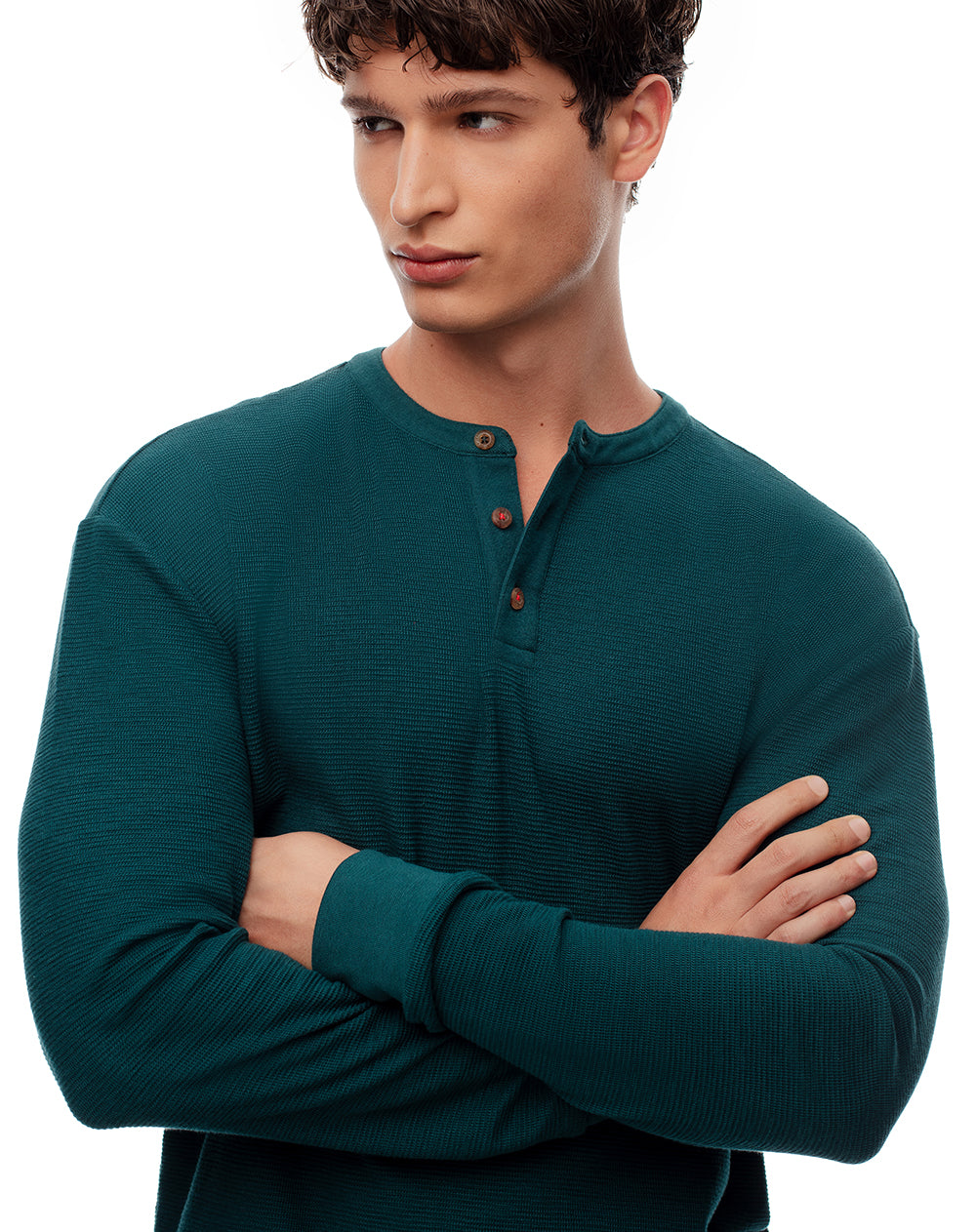 Camiseta slim fit manga larga verde