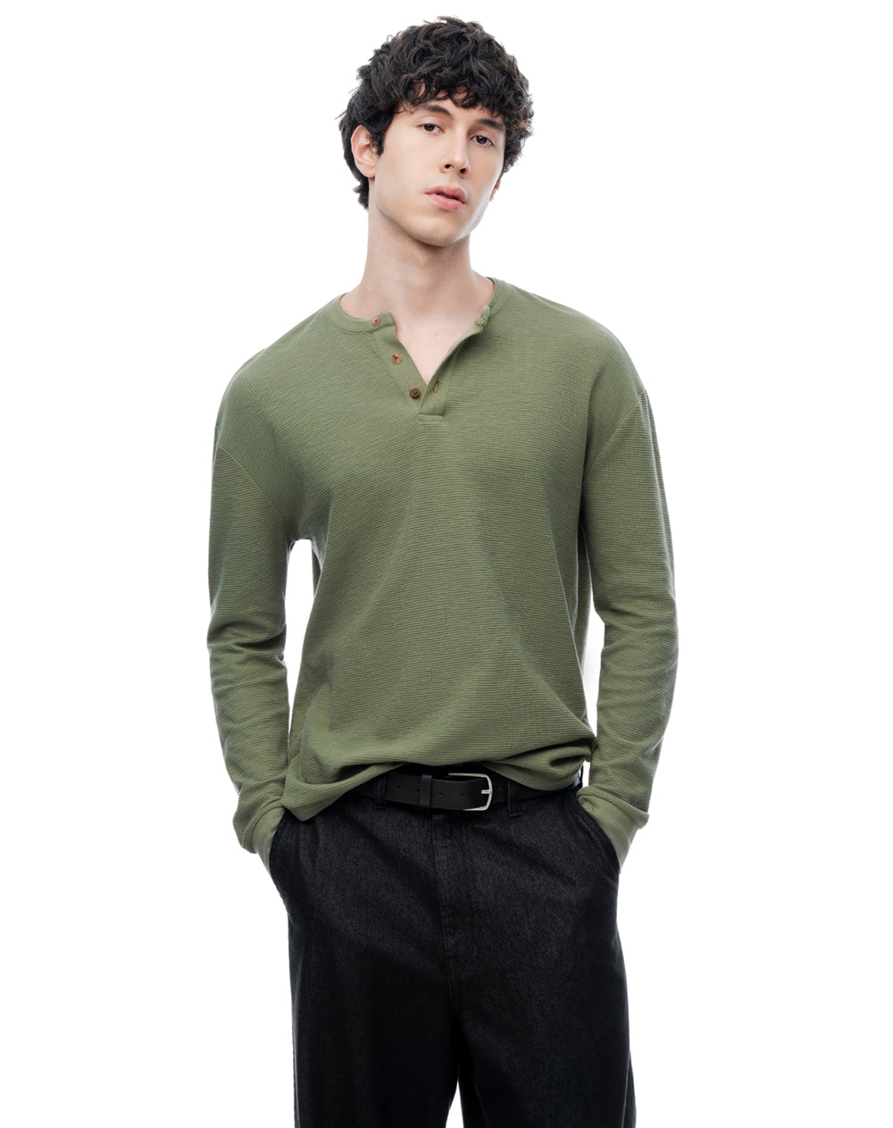 Camibuzo regular algodón oliva hombre