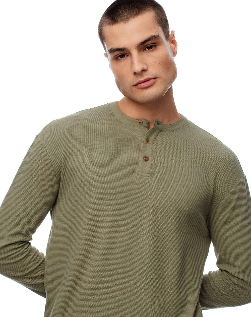 Camibuzo regular algodón oliva hombre