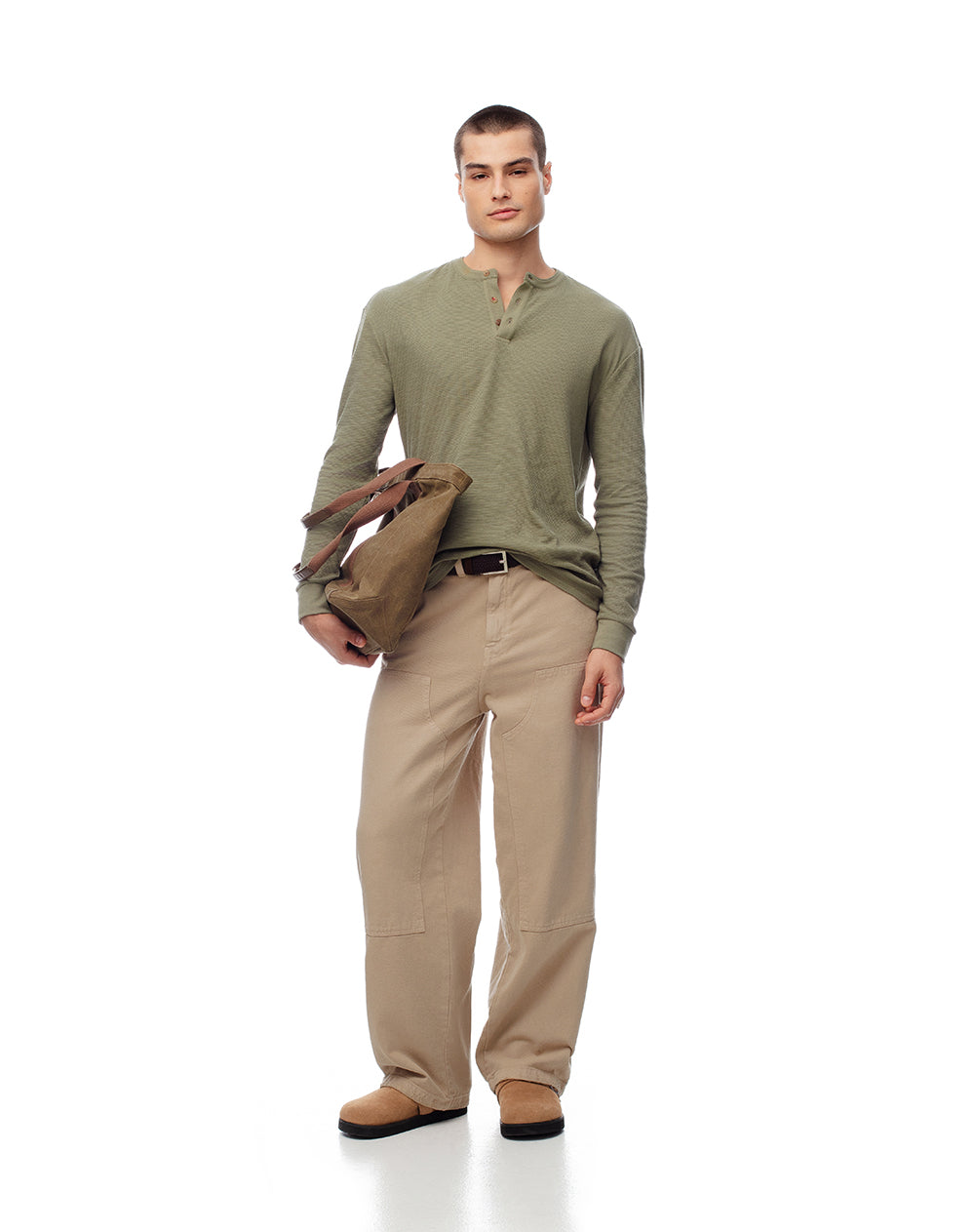 Camibuzo regular algodón oliva hombre