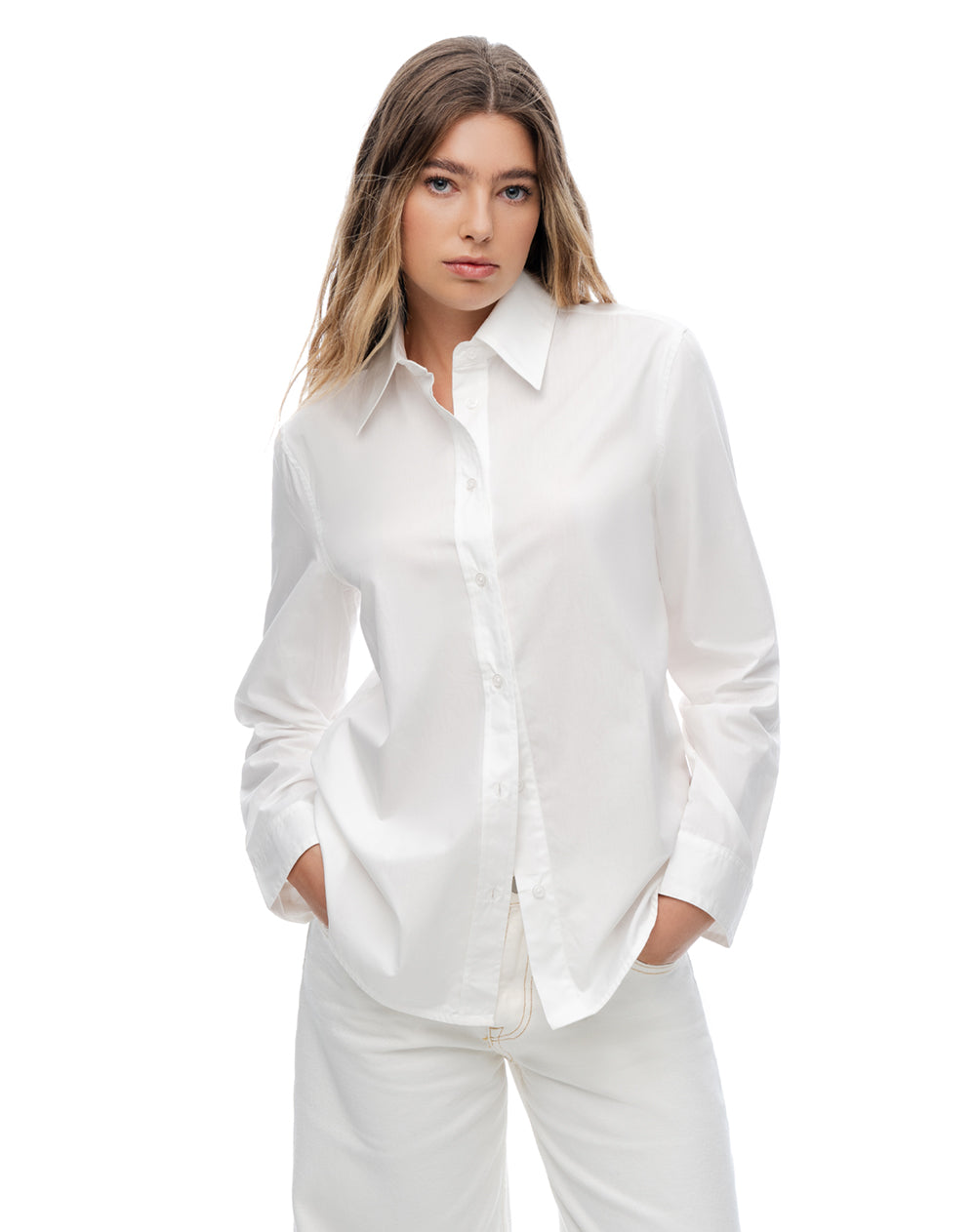 Camisa manga larga regular blanca mujer