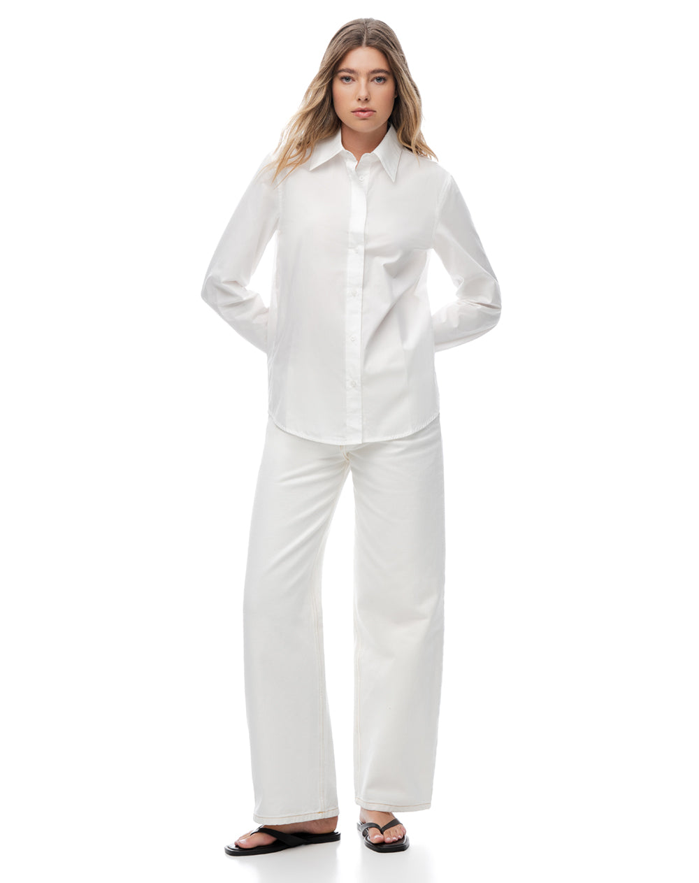 Camisa manga larga regular blanca mujer