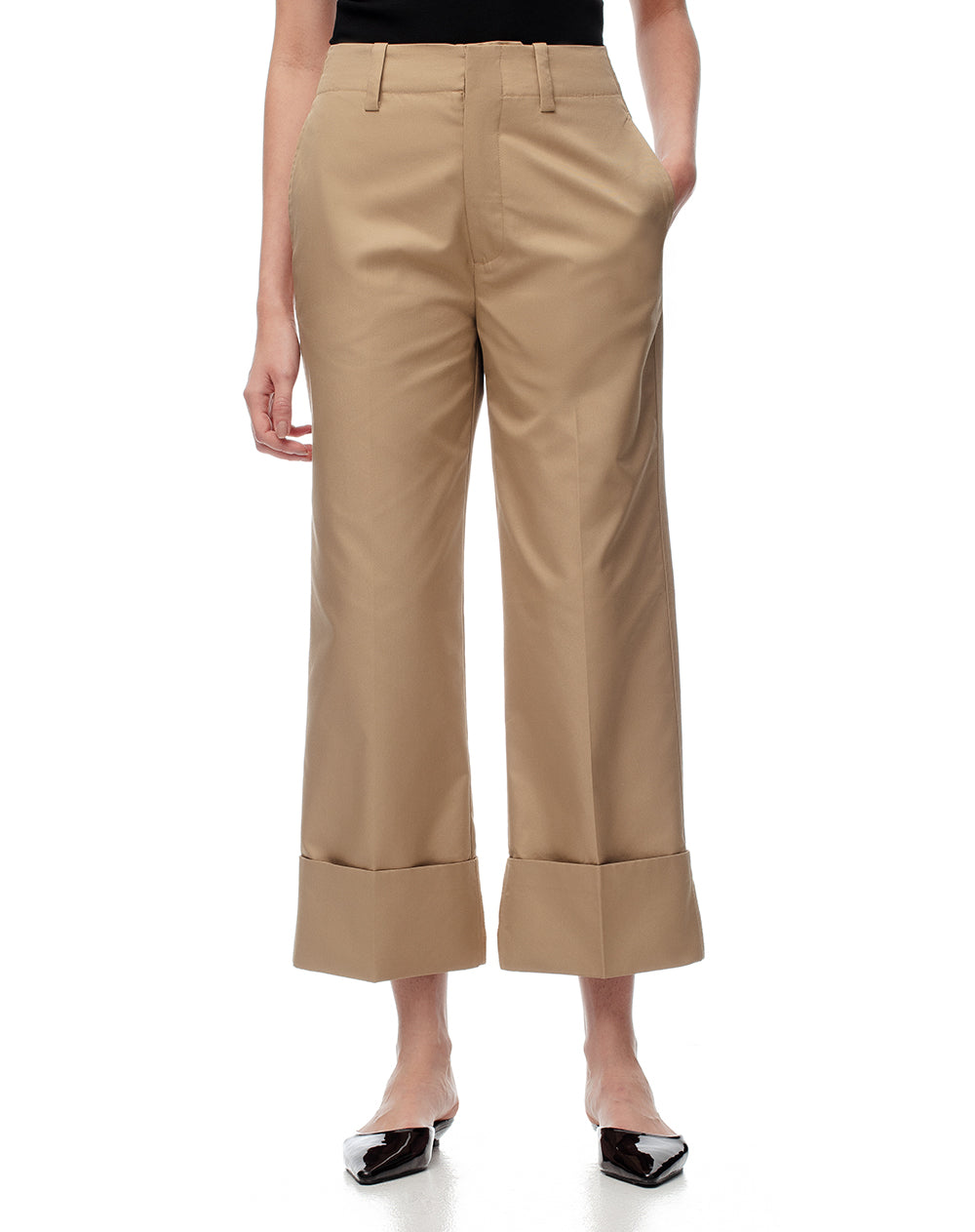 Pantalón regular fit tiro medio en drill kaki