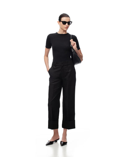 Pantalón regular fit tiro medio en drill negro