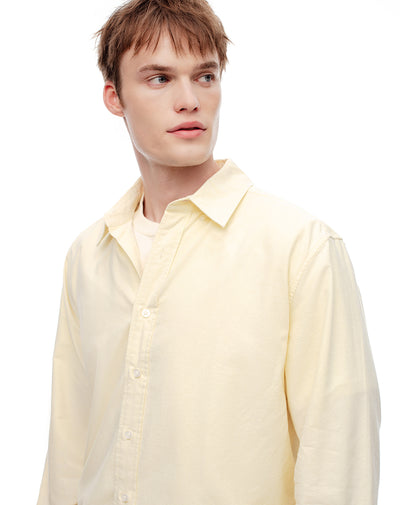 Camisa manga larga regular algodón amarilla hombre