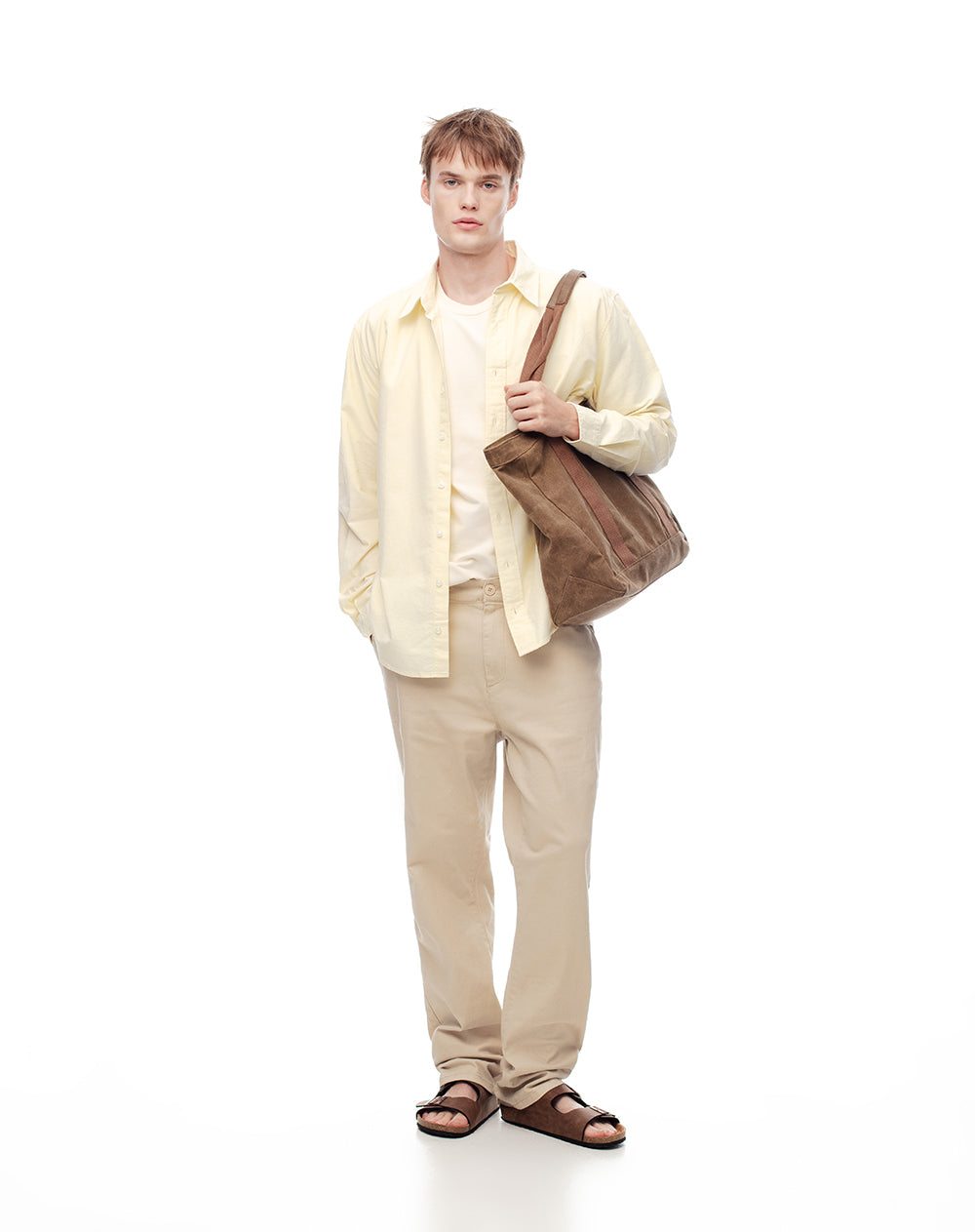 Camisa manga larga regular algodón amarilla hombre