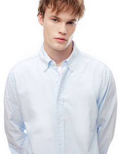 Camisa manga larga regular algodón azul hombre