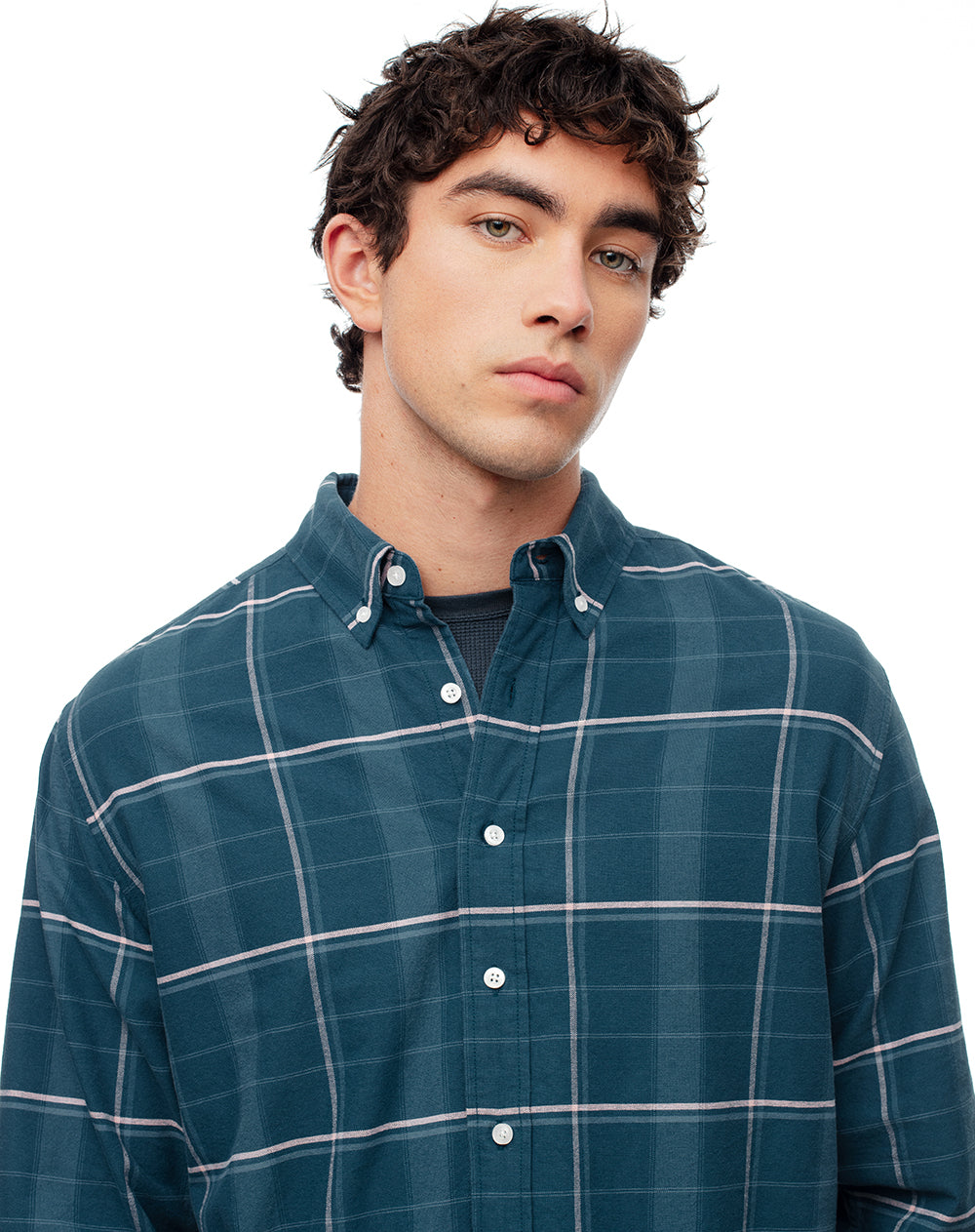 Camisa manga larga regular algodón cuadros hombre