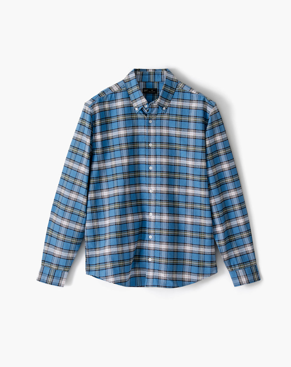 Camisa regular fit manga larga azul con cuadros