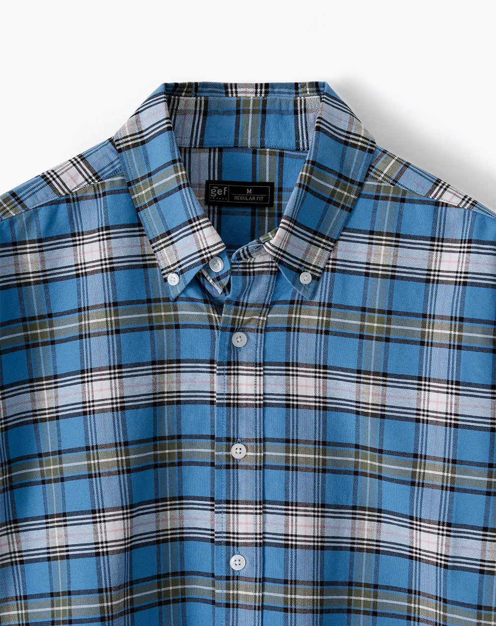 Camisa regular fit manga larga azul con cuadros
