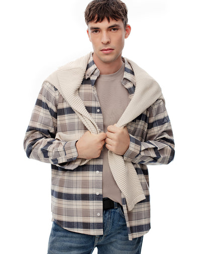 Camisa regular fit manga larga café con cuadros