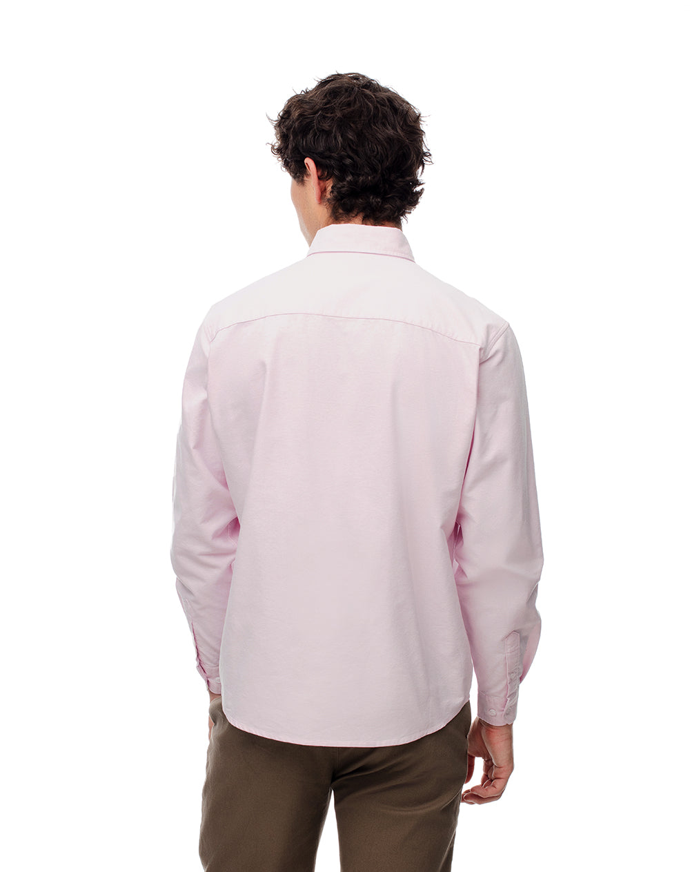 Camisa manga larga regular algodón rosa hombre