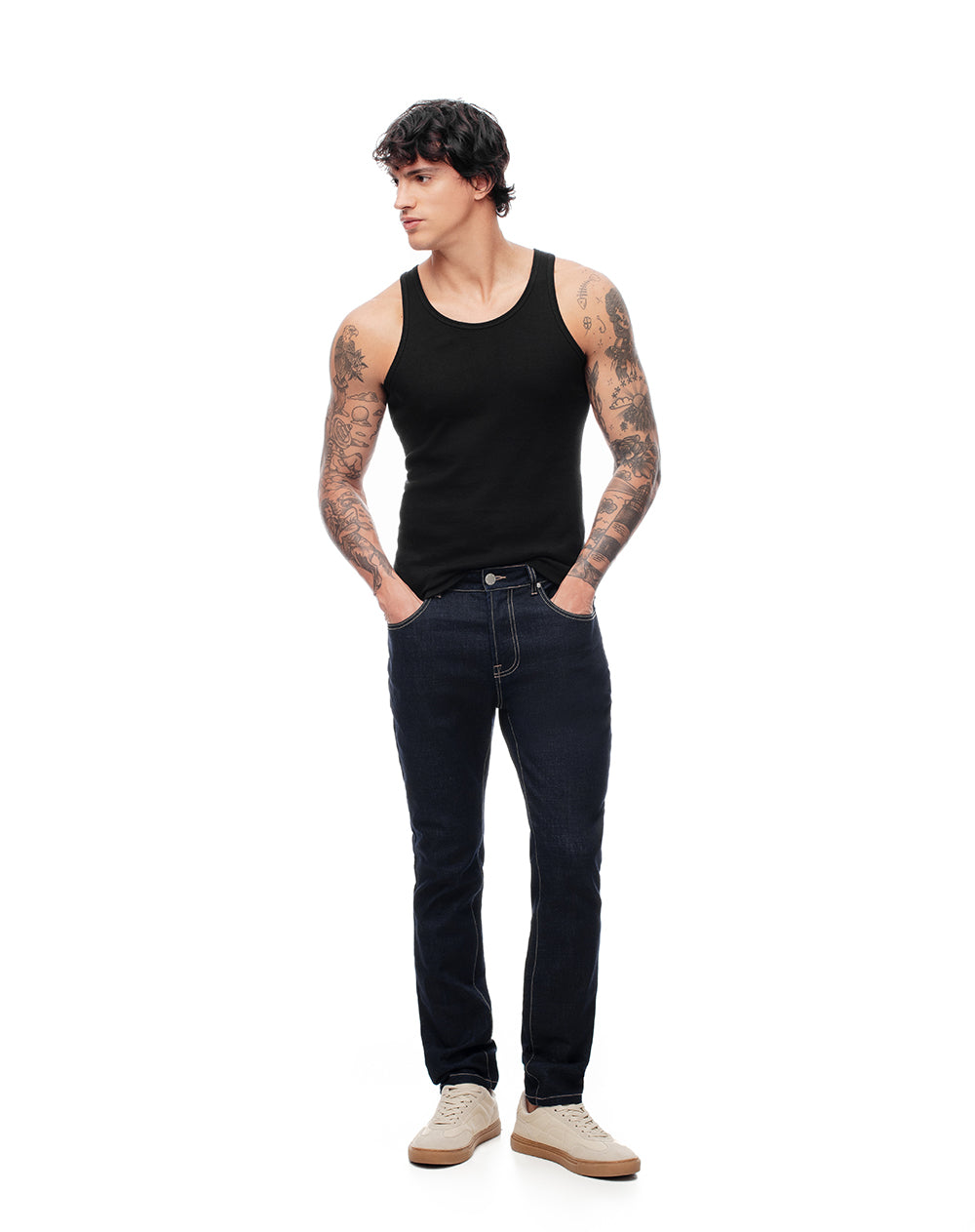 Jean skinny fit tiro medio indigo oscuro