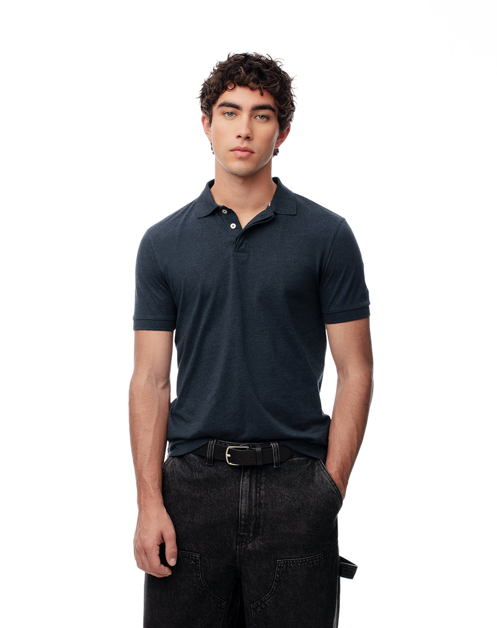 Polo slim algodón azul hombre