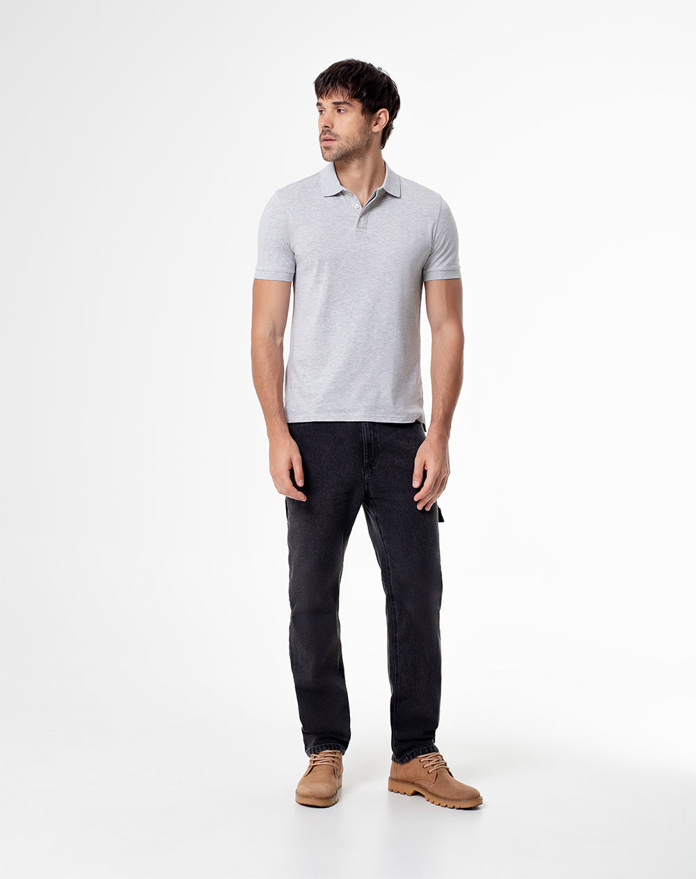 Polo slim fit gris jaspeada