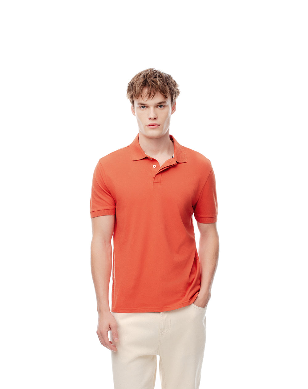 Polo slim algodón naranja hombre