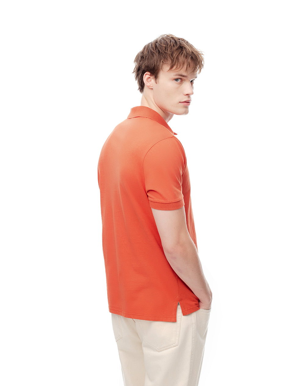 Polo slim algodón naranja hombre