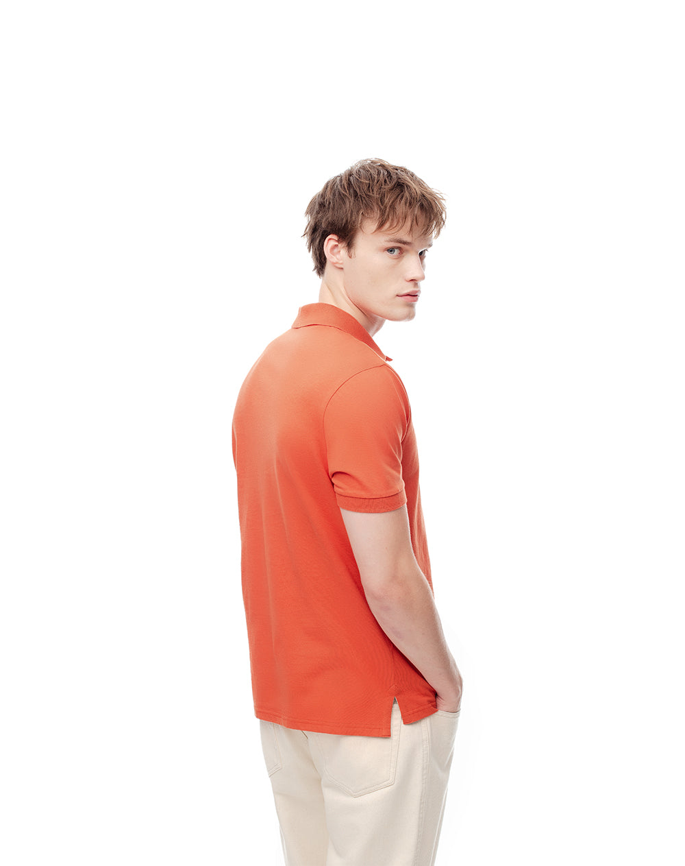 Polo slim algodón naranja hombre