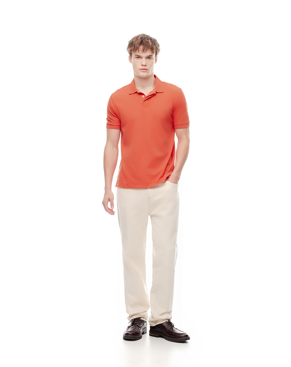 Polo slim algodón naranja hombre