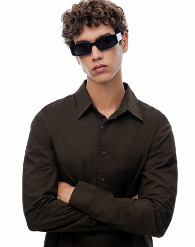Camisa regular manga larga chocolate hombre
