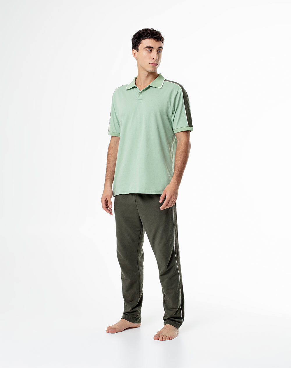 Polo relaxed fit manga corta verde con bloques