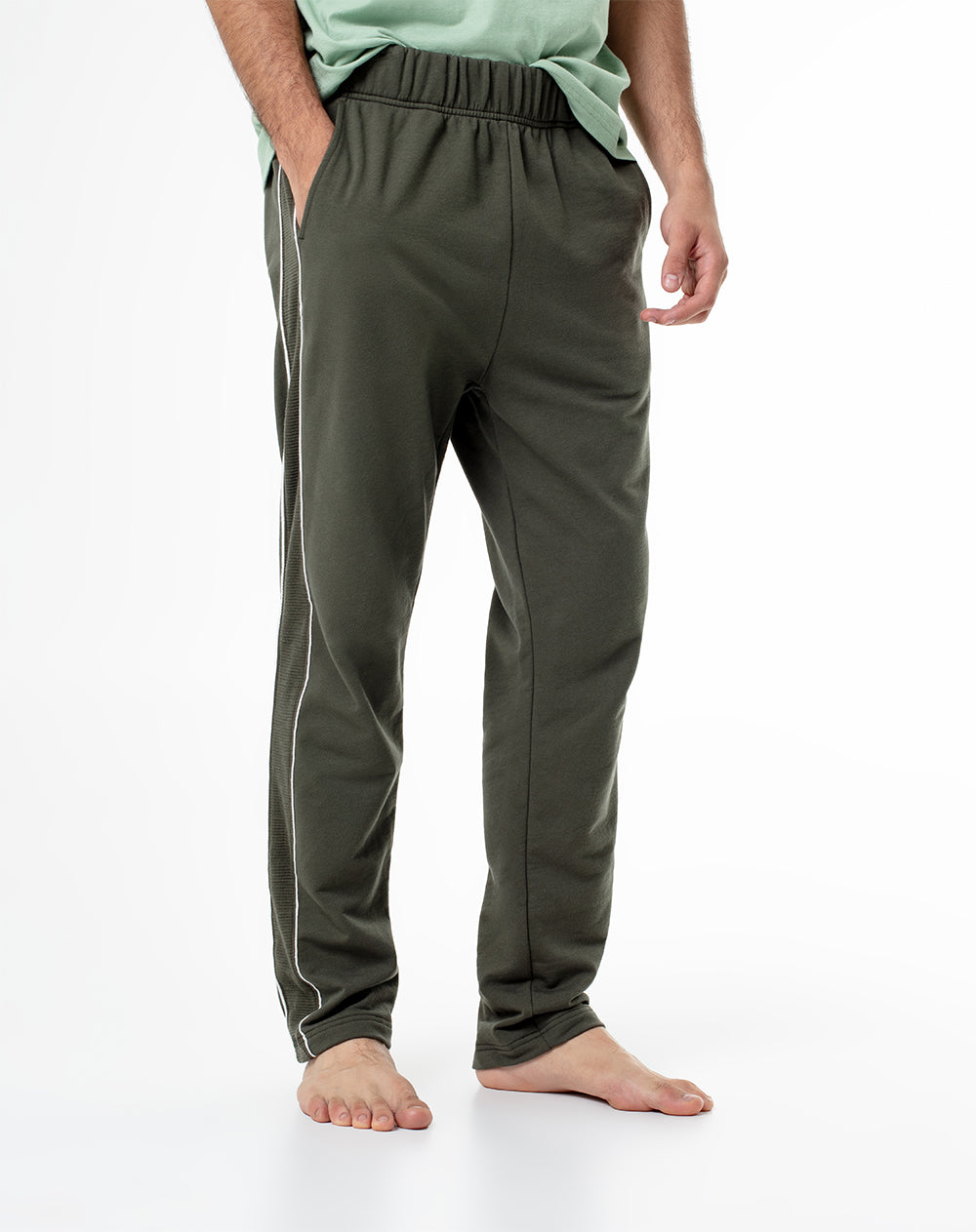 Pantalón relaxed fit tiro medio verde bloques