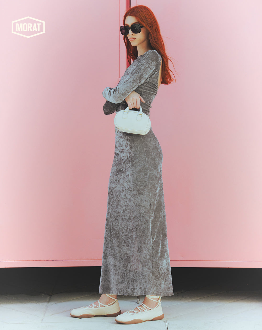 Vestido largo velvet gris mujer GEF | MORAT
