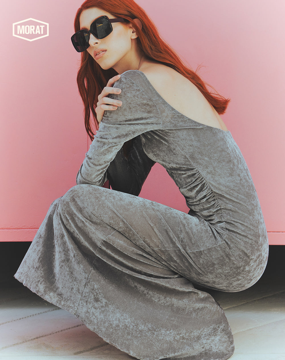 Vestido largo velvet gris mujer GEF | MORAT