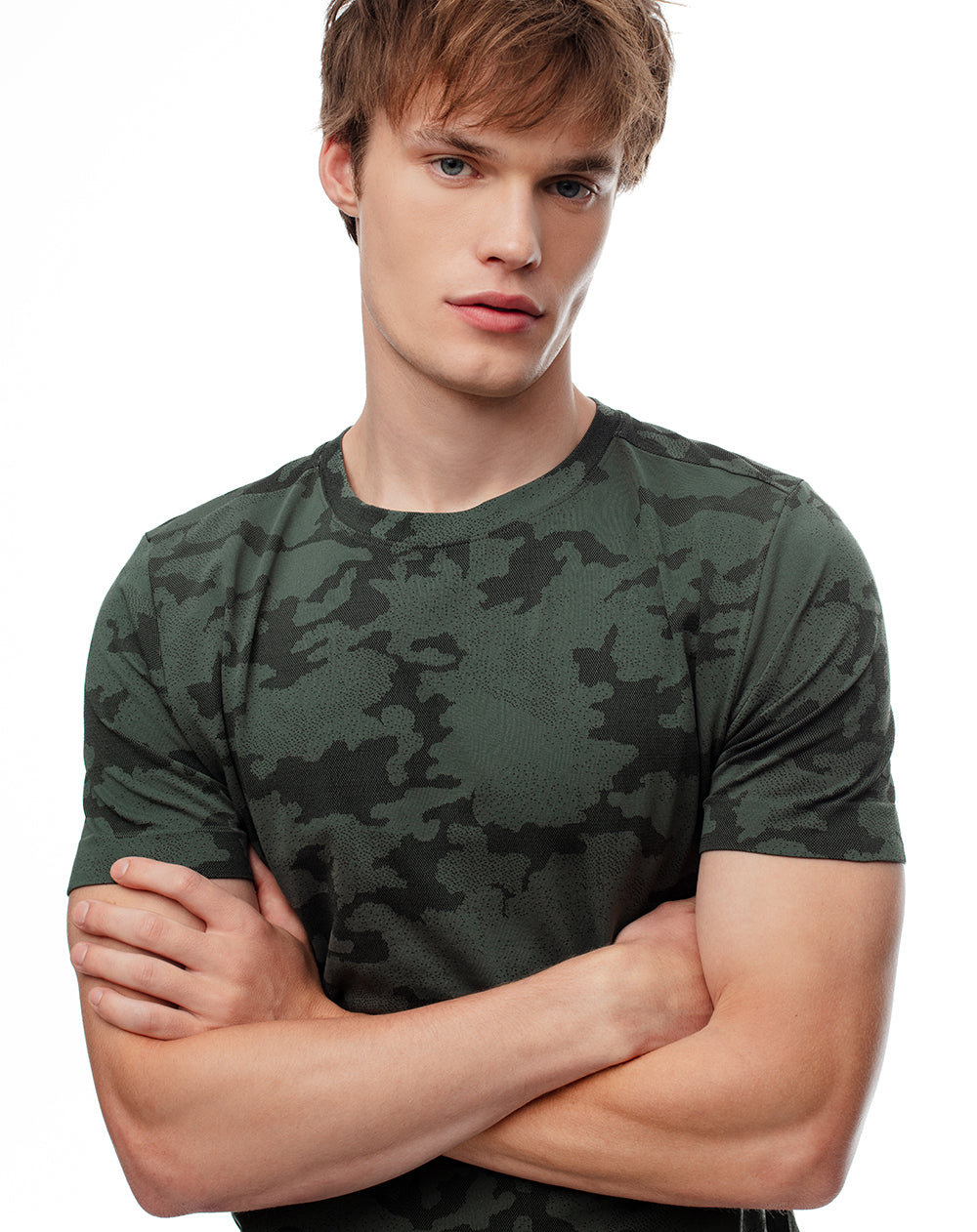 Camiseta slim fit manga corta verde