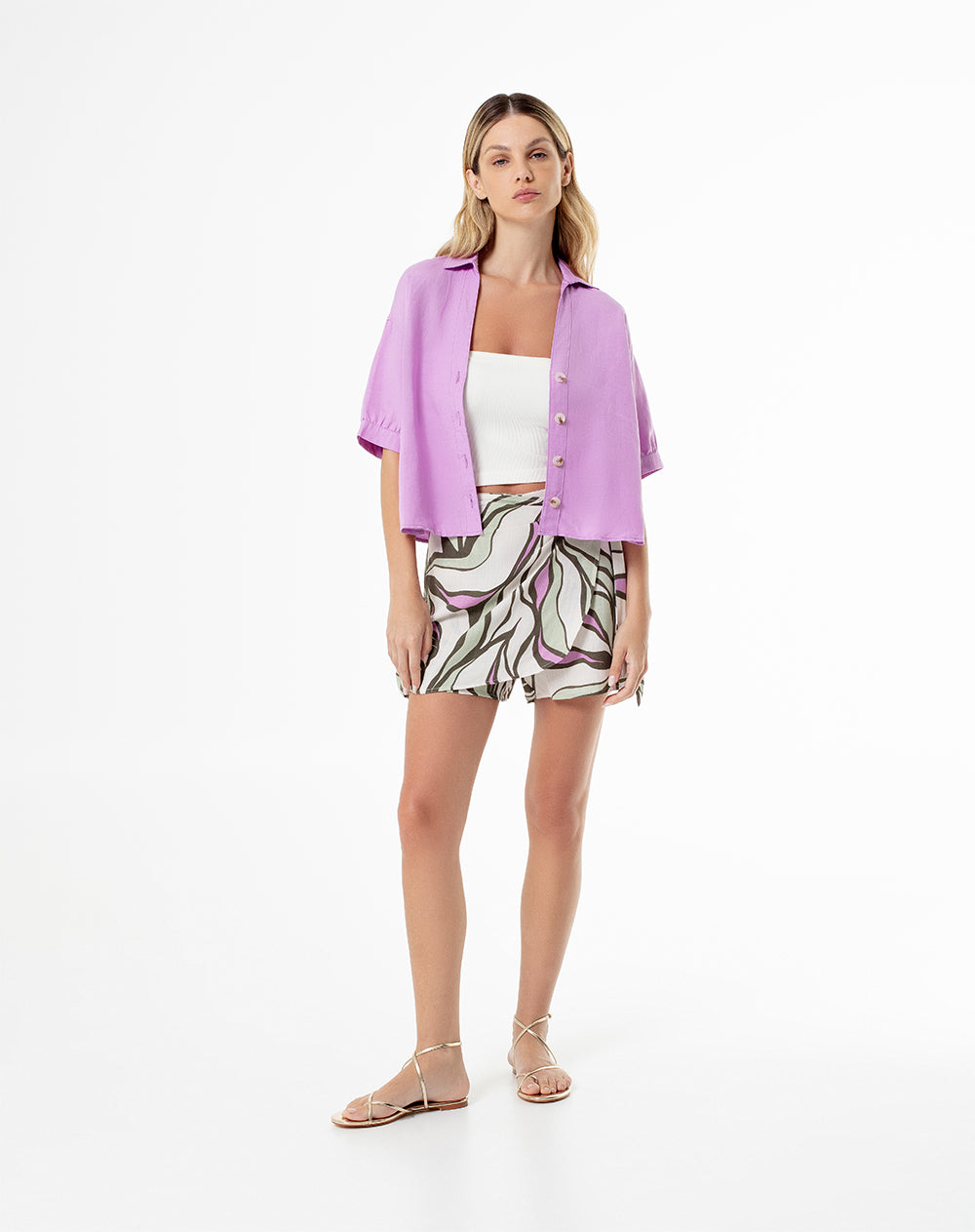 Falda short tiro alto verde estampado