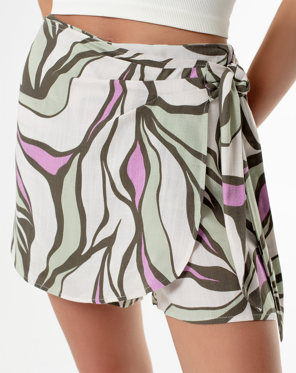 Falda short tiro alto verde estampado