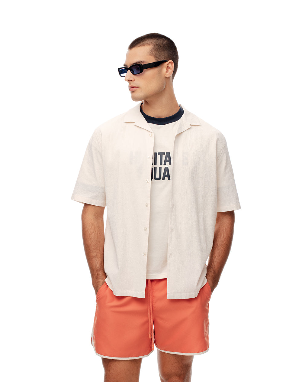 Camisa regular fit manga corta vainilla