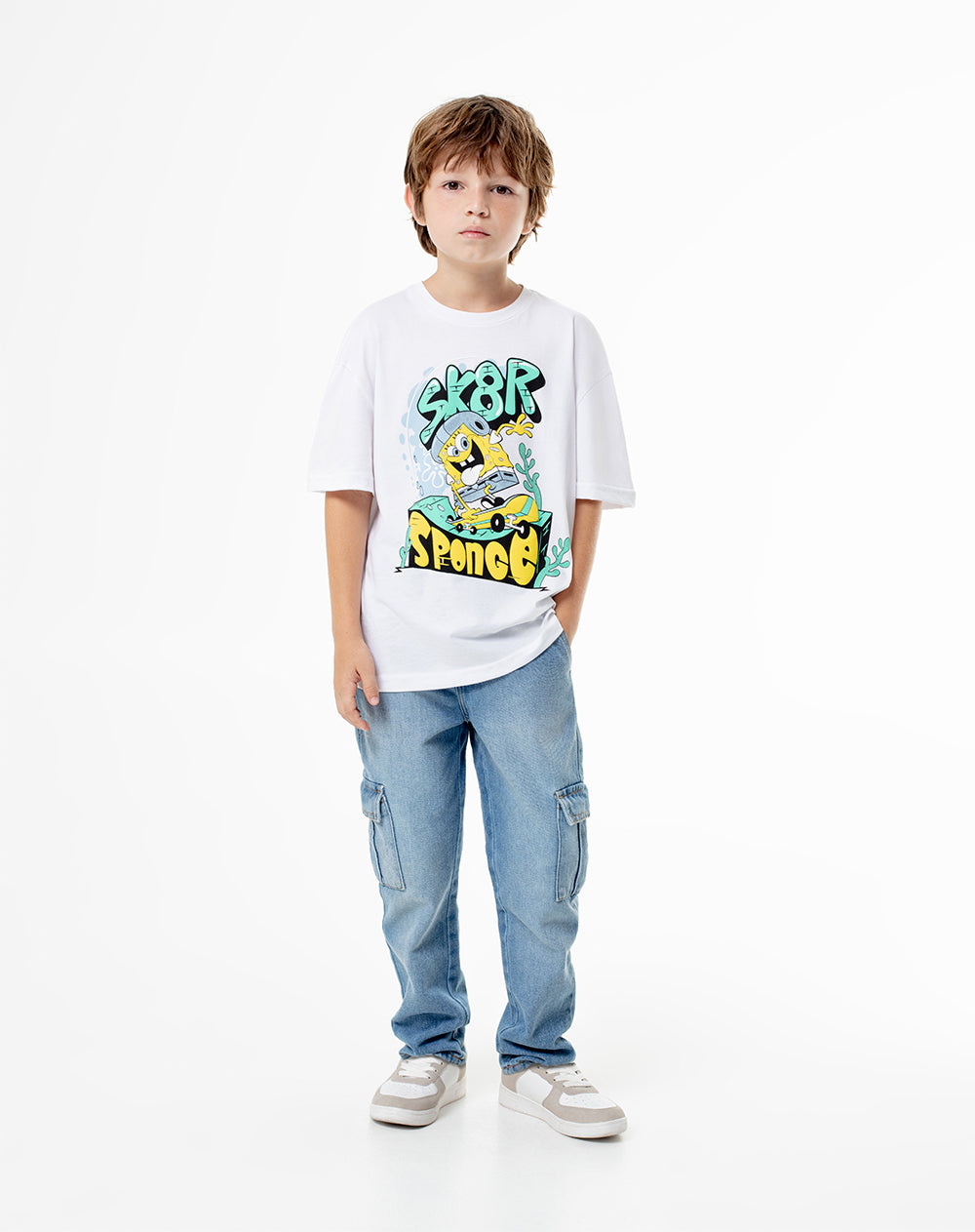 Camiseta bob esponja manga corta blanca