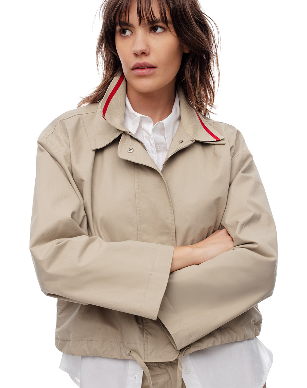 Chaqueta holgada algodón caqui mujer