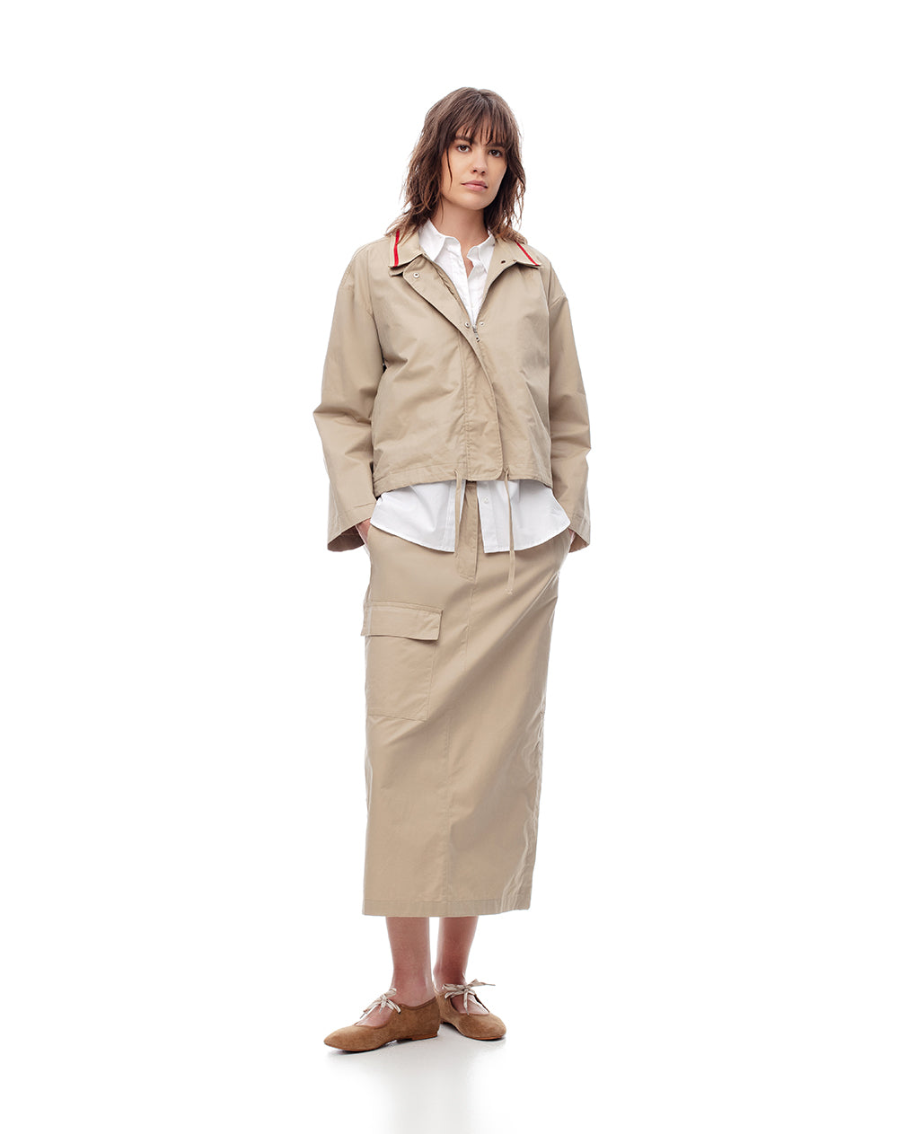 Chaqueta holgada algodón caqui mujer