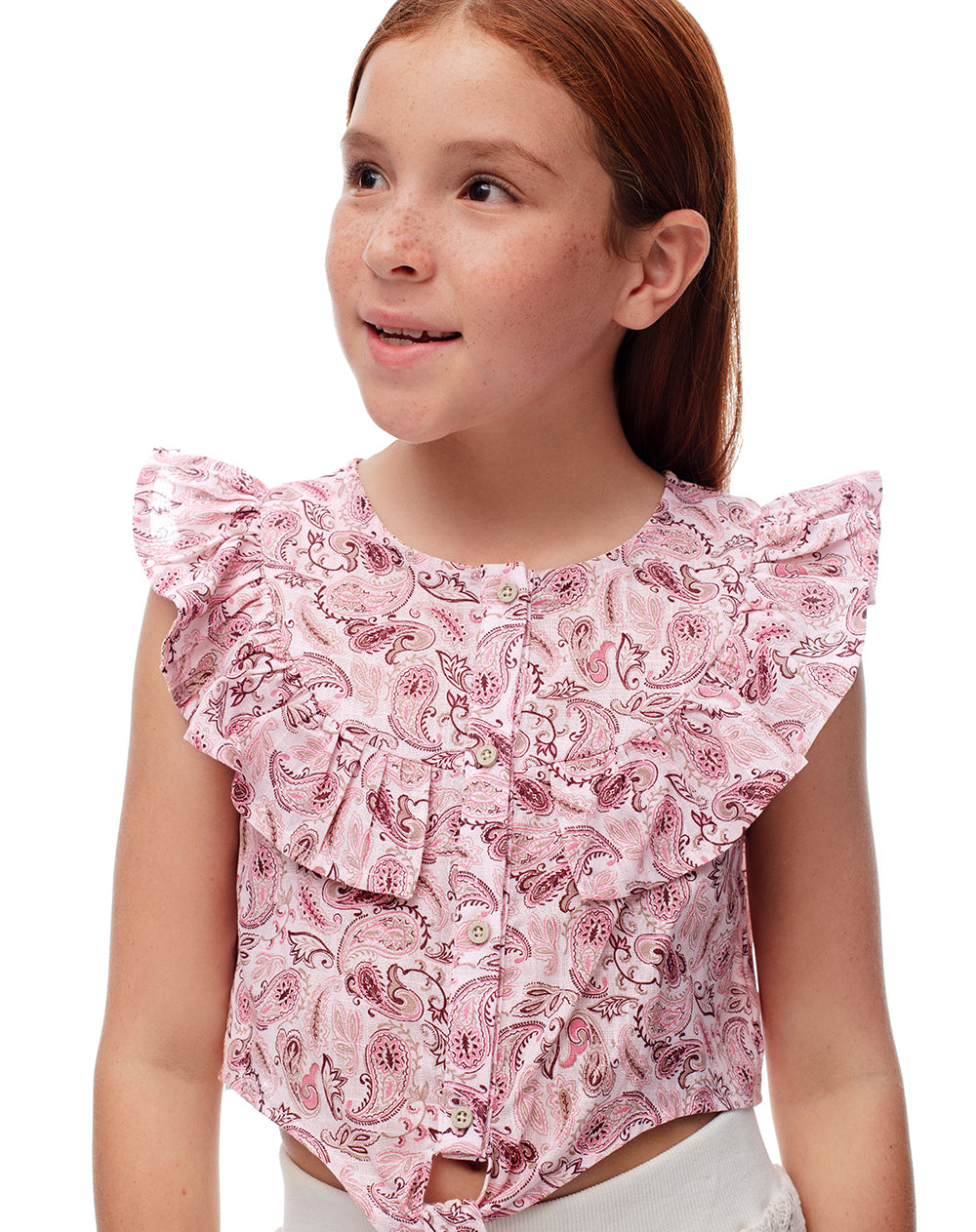 Blusa regular boleros rosada estampada niña