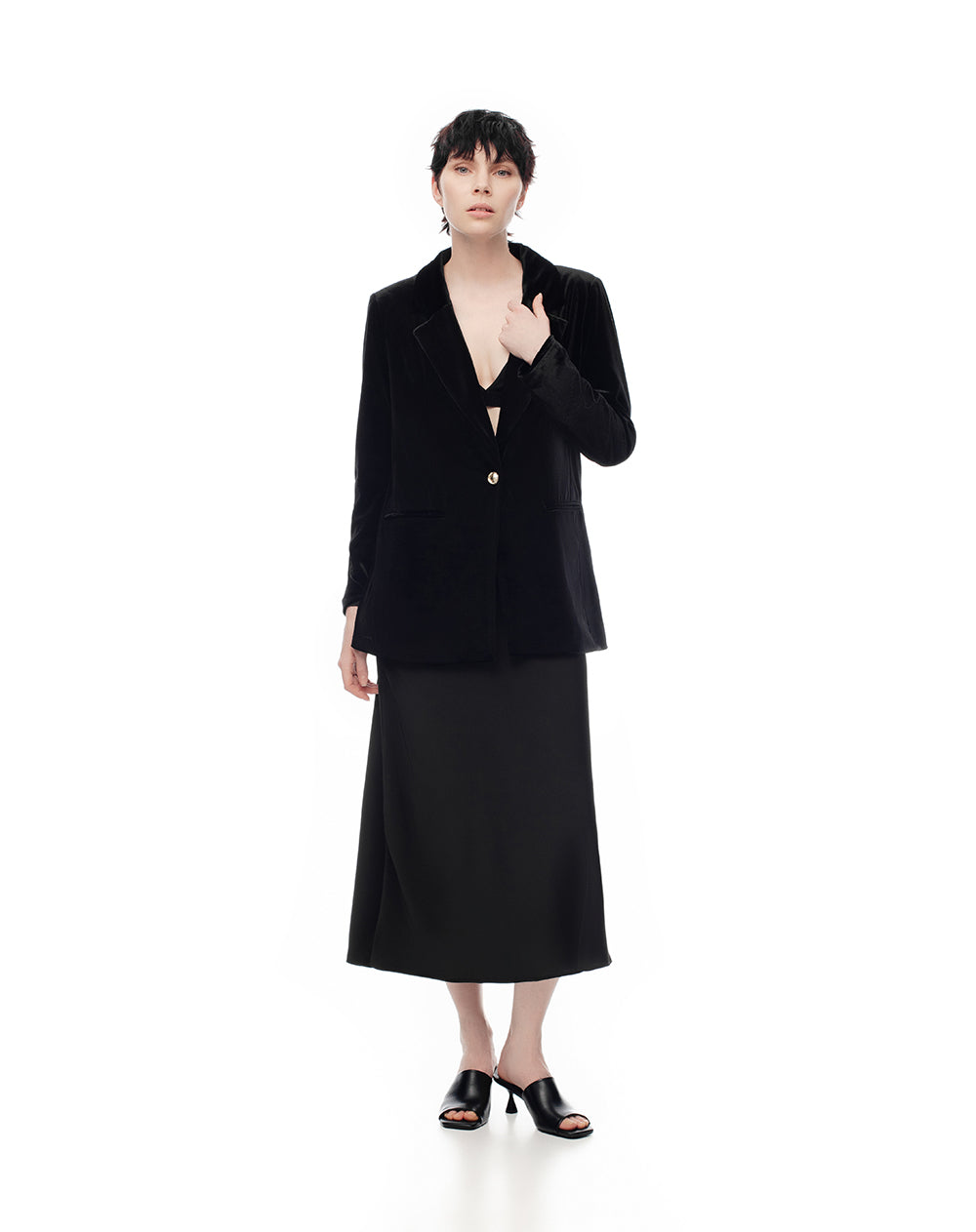 Blazer oversize terciopelo negro mujer