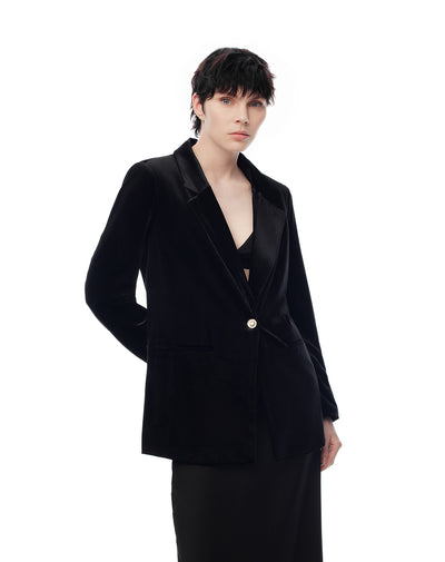 Blazer oversize terciopelo negro mujer