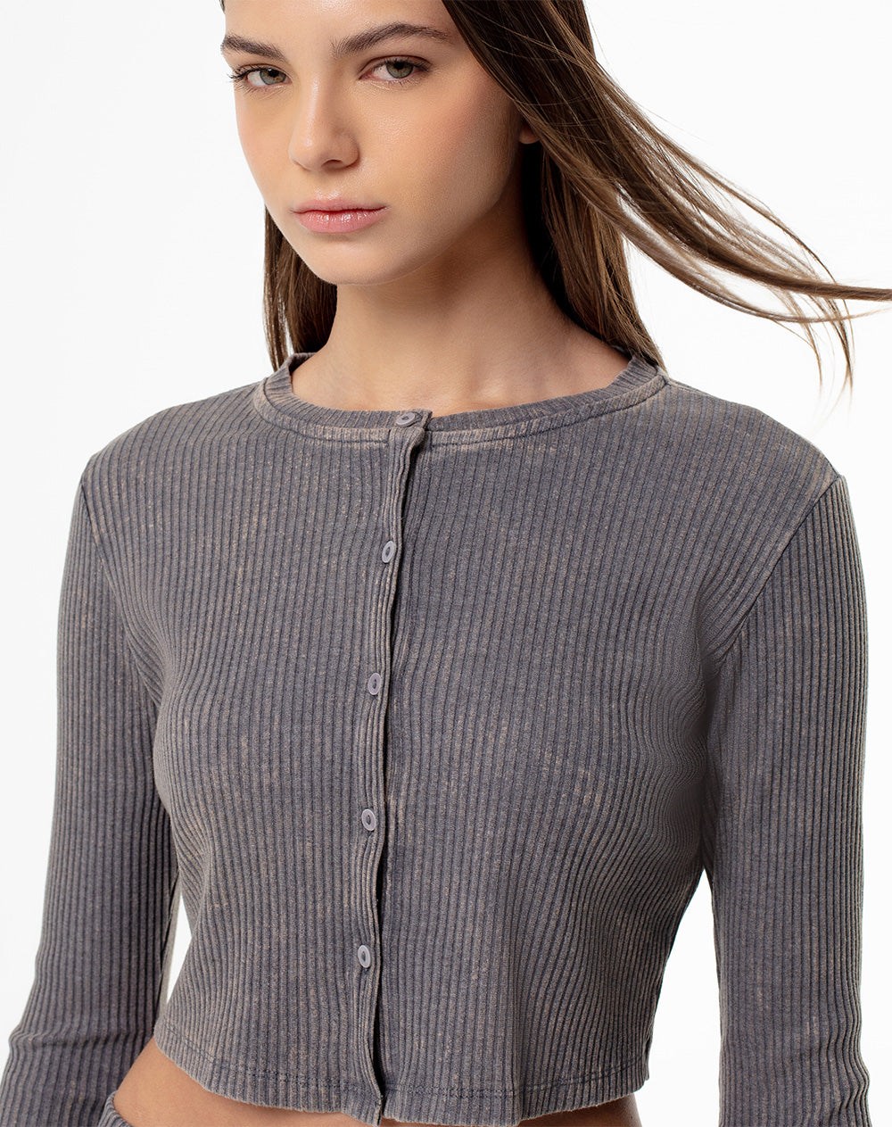 Camiseta slim fit manga larga gris