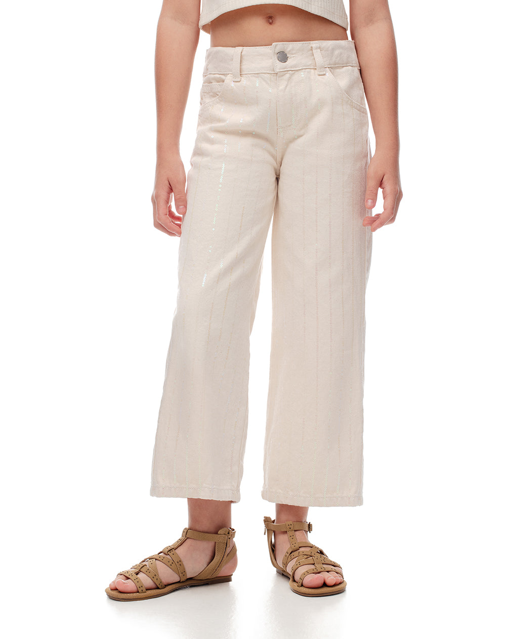 Jean regular fit tiro medio en drill crema