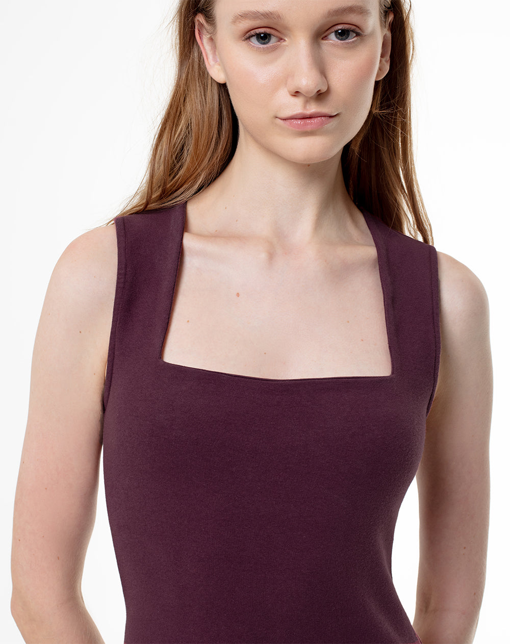 Vestido largo en rib vino tinto