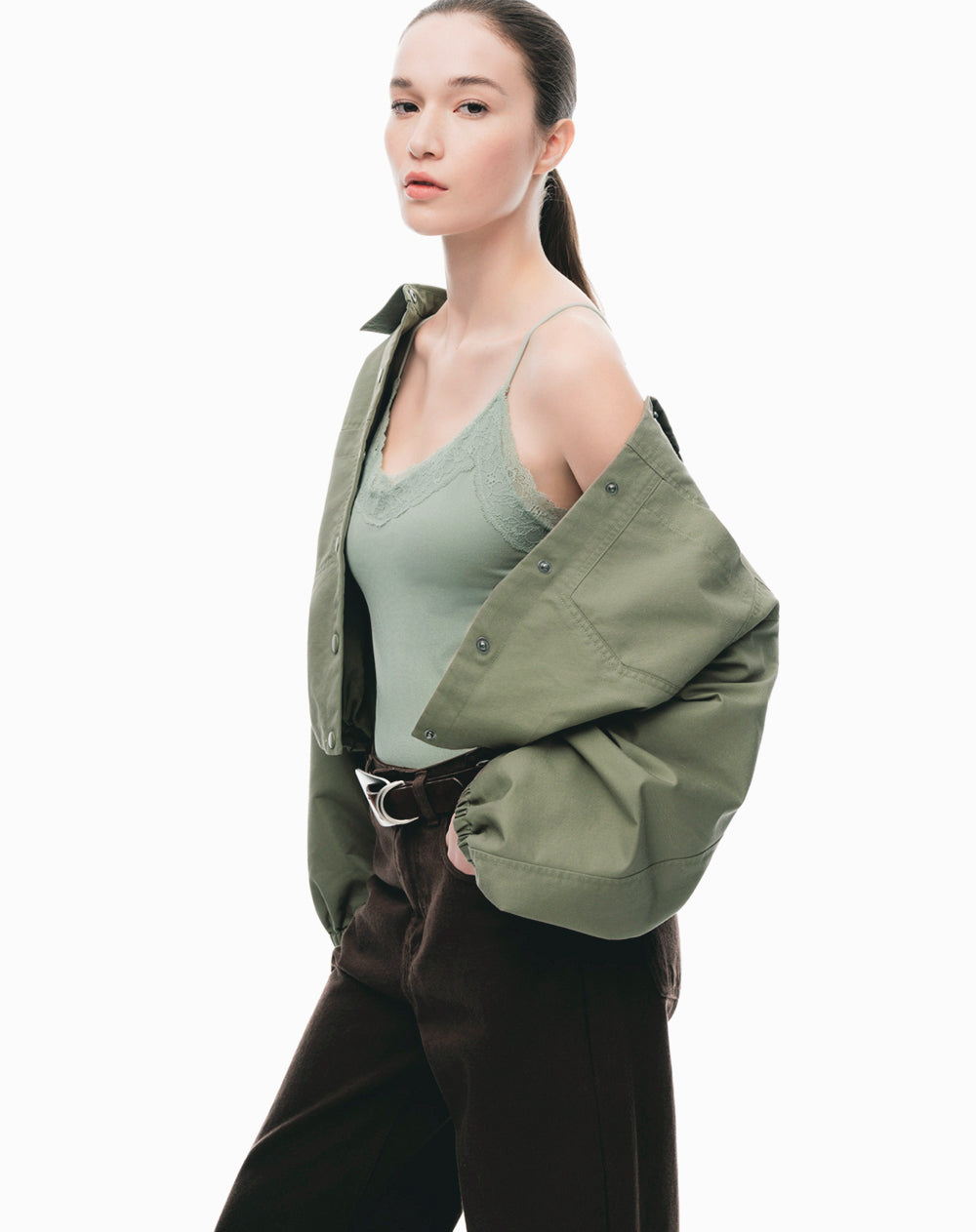 Body cuello redondo verde mujer